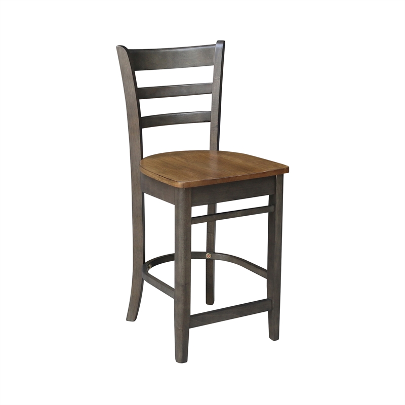 Emily Solid Wood CounterHeight Stool in Hickory/Washed Coal