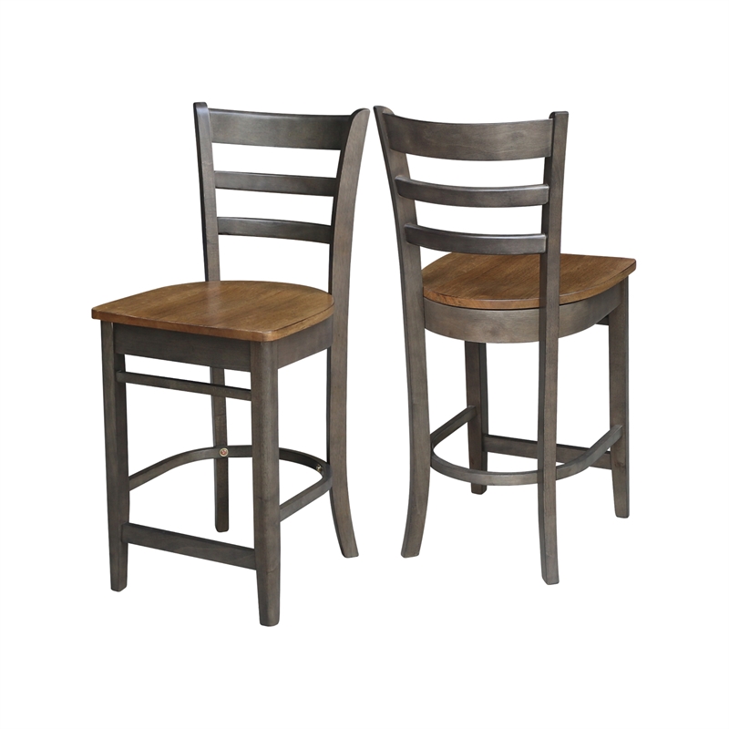 Emily Solid Wood CounterHeight Stool in Hickory/Washed Coal