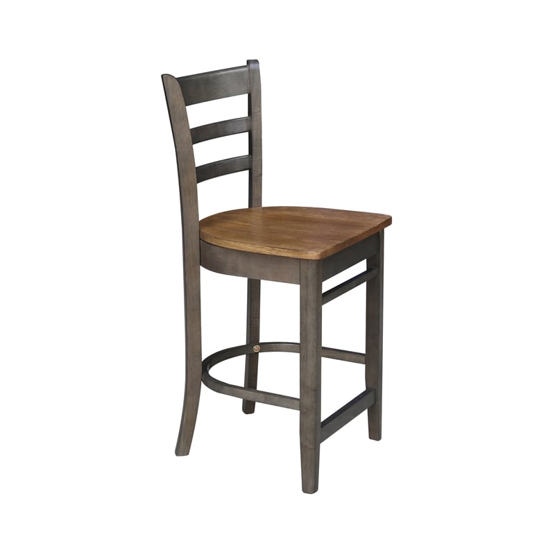 Emily Solid Wood CounterHeight Stool in Hickory/Washed Coal