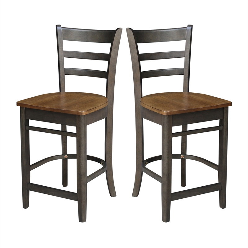 Emily Solid Wood CounterHeight Stool in Hickory/Washed Coal