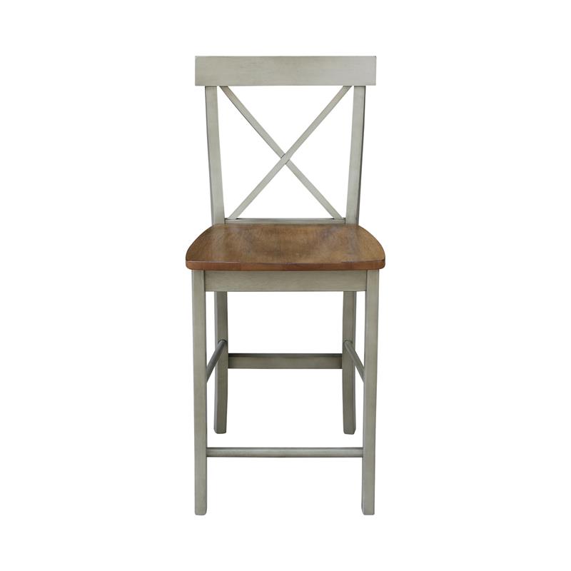X-back Solid Wood Counterheight Stool in Distressed Hickory/Stone