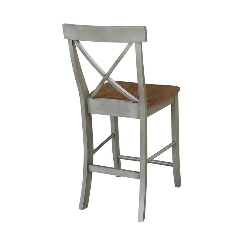 X-back Solid Wood Counterheight Stool in Distressed Hickory/Stone