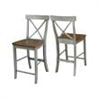 X-back Solid Wood Counterheight Stool in Distressed Hickory/Stone
