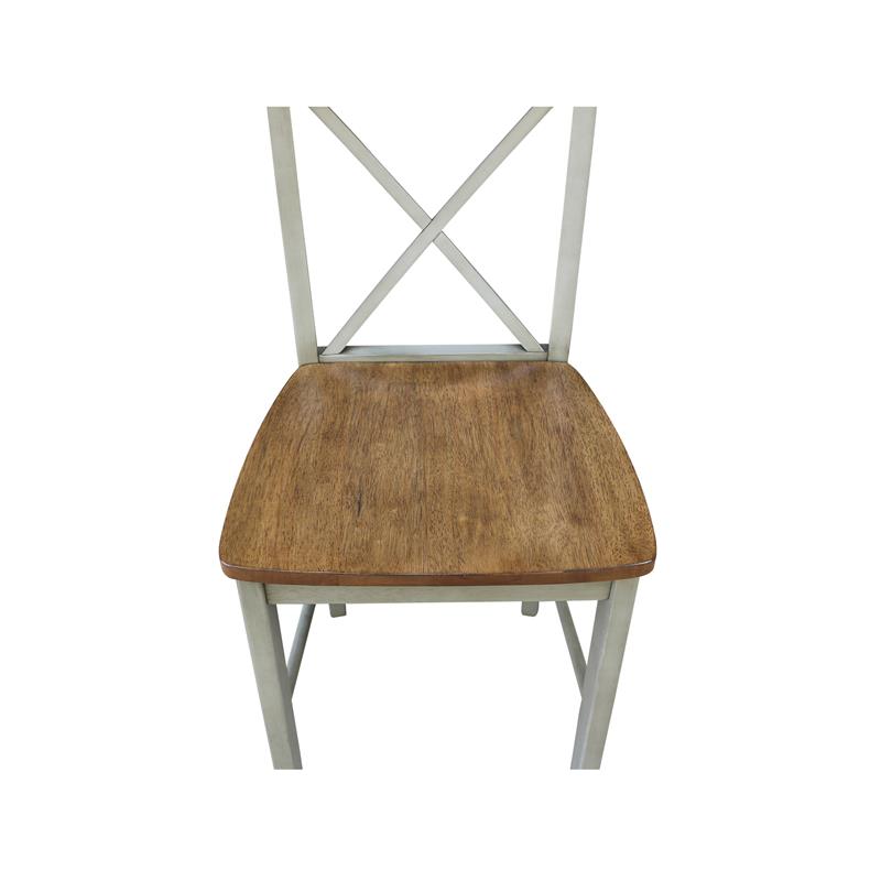 X-back Solid Wood Counterheight Stool in Distressed Hickory/Stone