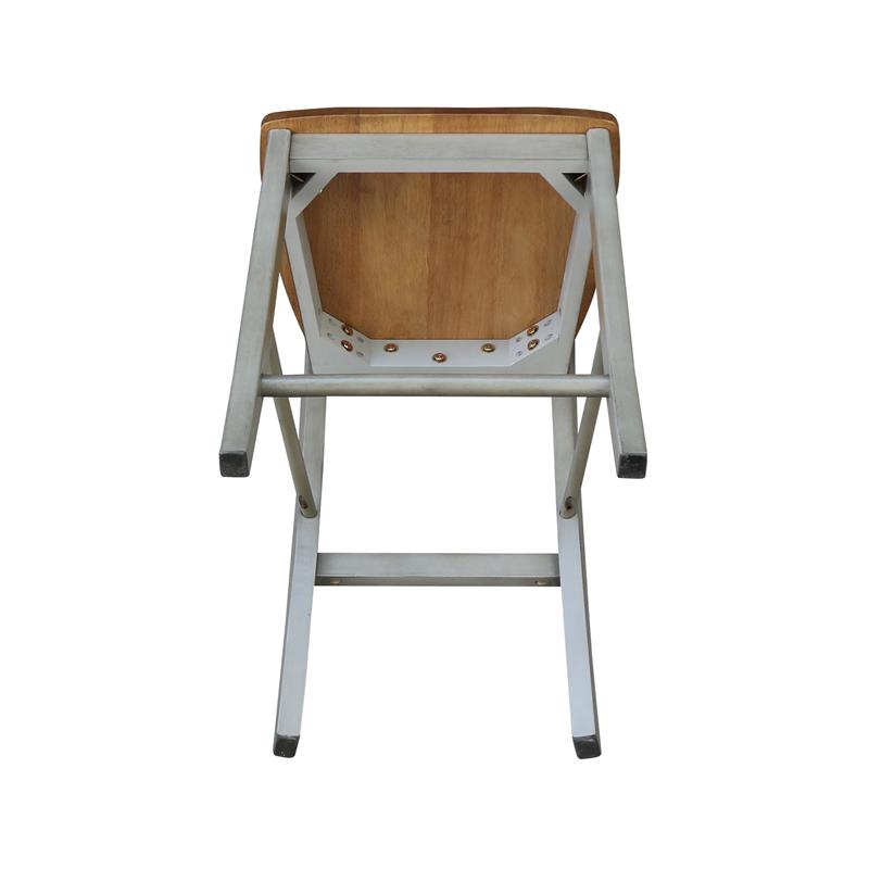 X-back Solid Wood Counterheight Stool in Distressed Hickory/Stone