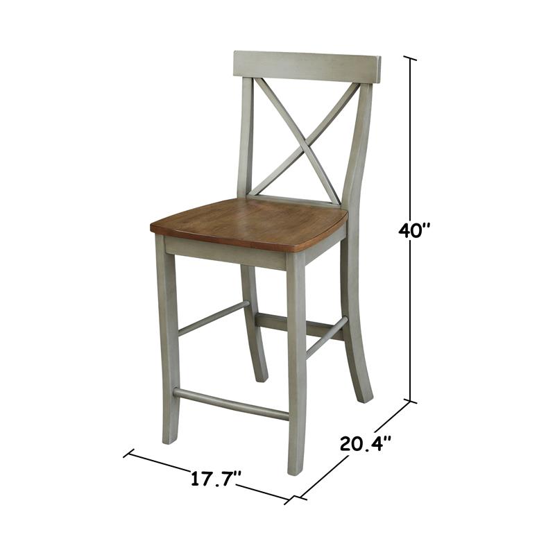 X-back Solid Wood Counterheight Stool in Distressed Hickory/Stone