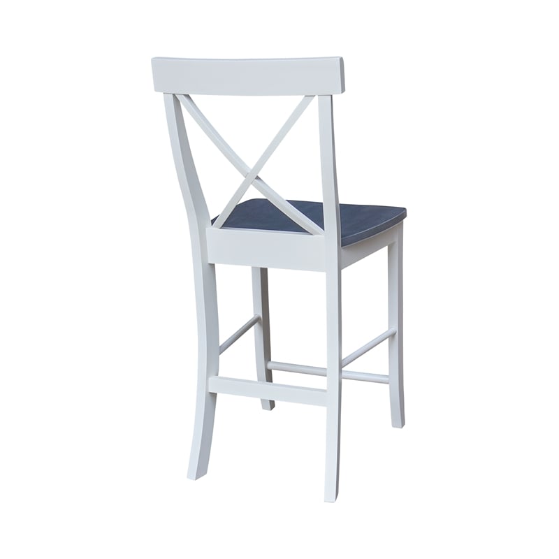 X-back Solid Wood CounterHeight Stool in White and Heather Gray