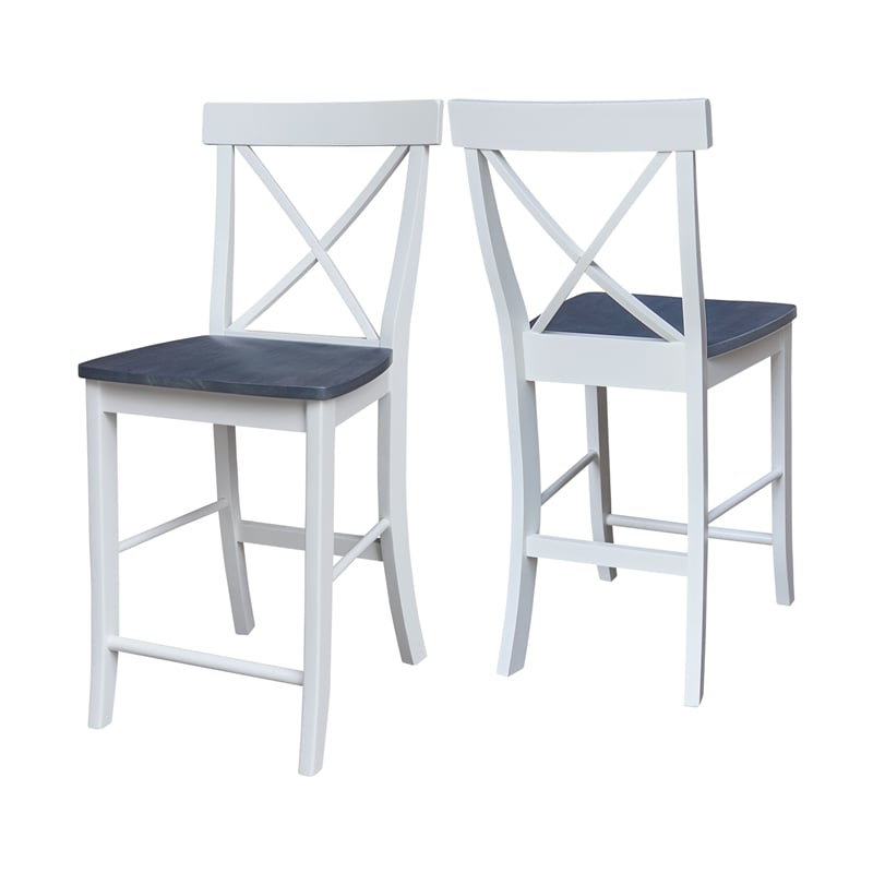 X-back Solid Wood CounterHeight Stool in White and Heather Gray