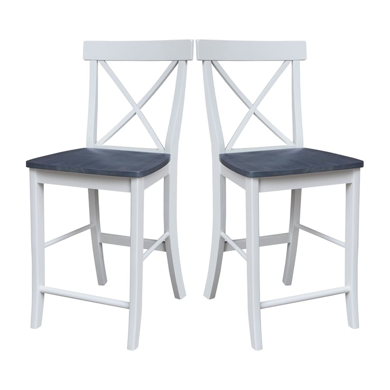 X-back Solid Wood CounterHeight Stool in White and Heather Gray