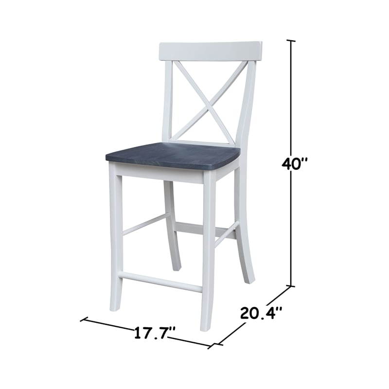 X-back Solid Wood CounterHeight Stool in White and Heather Gray