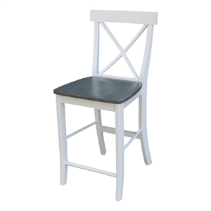X-back Solid Wood CounterHeight Stool in White and Heather Gray