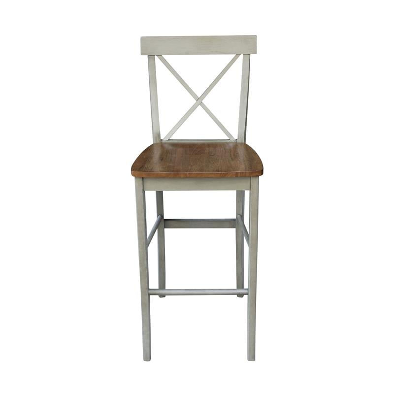 X-back Solid Wood Bar Height Stool in Distressed Hickory/Stone