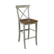 X-back Solid Wood Bar Height Stool in Distressed Hickory/Stone