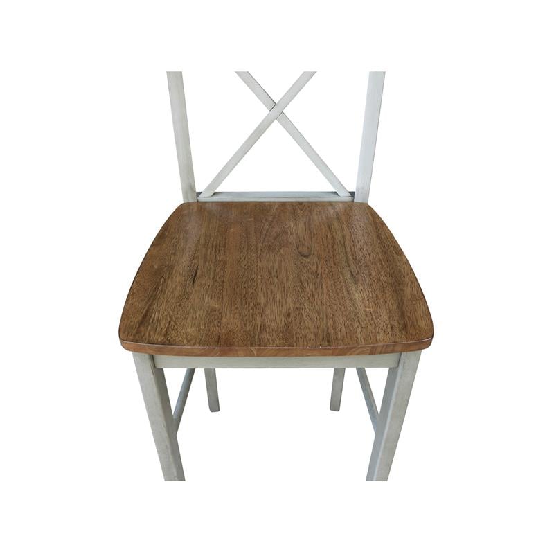 X-back Solid Wood Bar Height Stool in Distressed Hickory/Stone