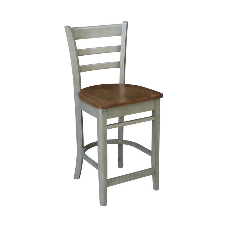 Emily Solid Wood CounterHeight Stool in Distressed Hickory/Stone