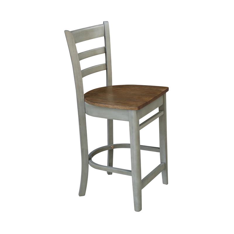 Emily Solid Wood CounterHeight Stool in Distressed Hickory/Stone