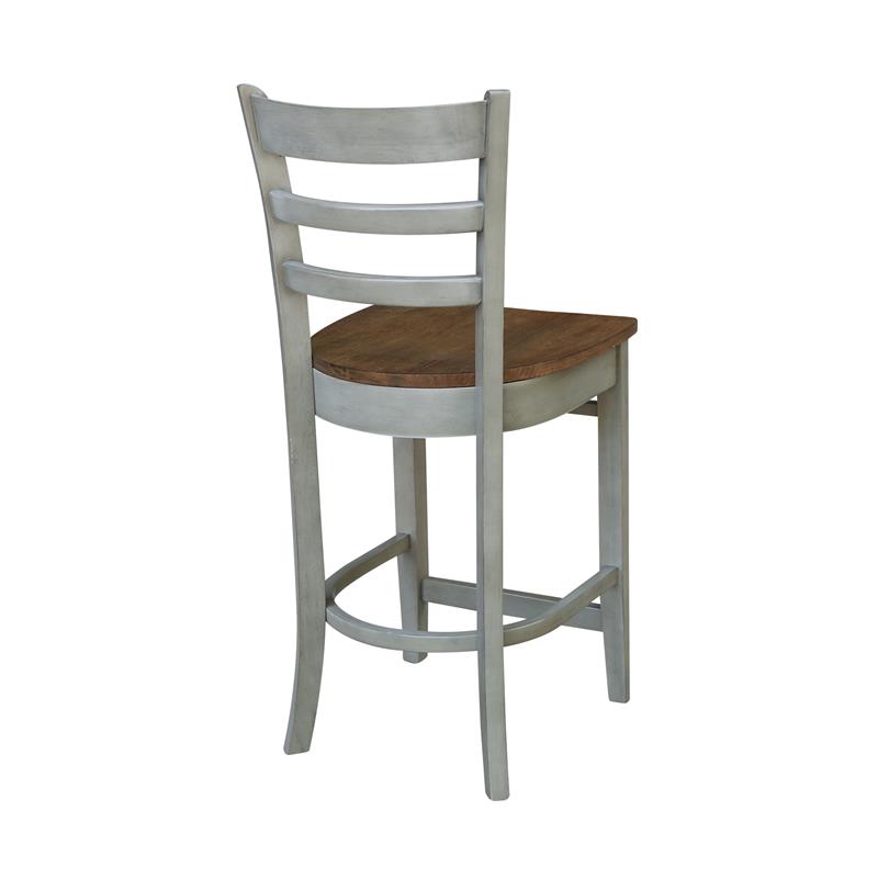 Emily Solid Wood CounterHeight Stool in Distressed Hickory/Stone