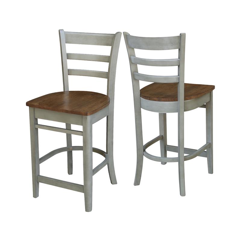 Emily Solid Wood CounterHeight Stool in Distressed Hickory/Stone
