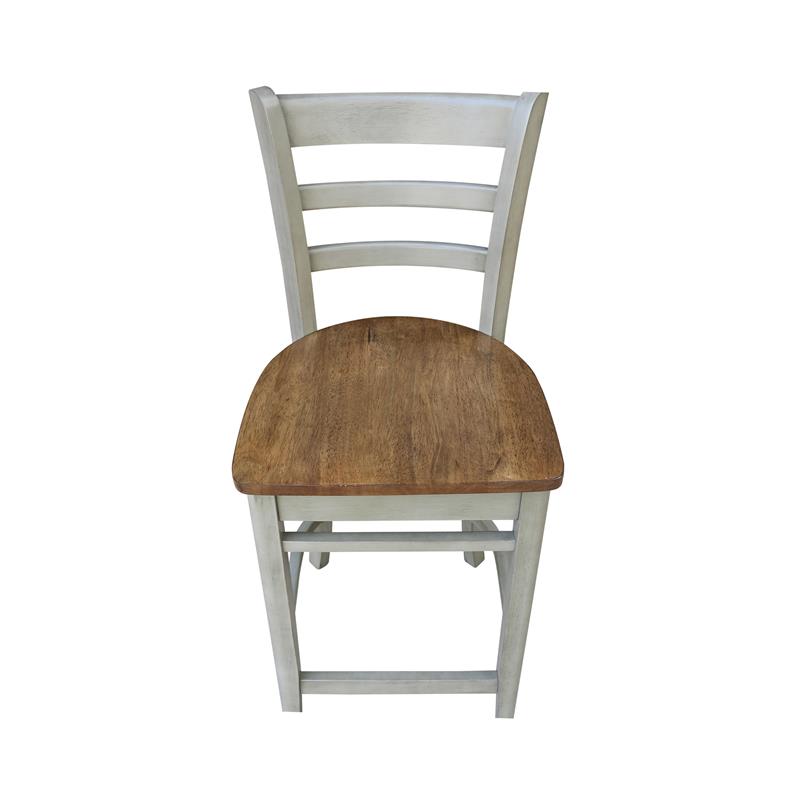 Emily Solid Wood CounterHeight Stool in Distressed Hickory/Stone