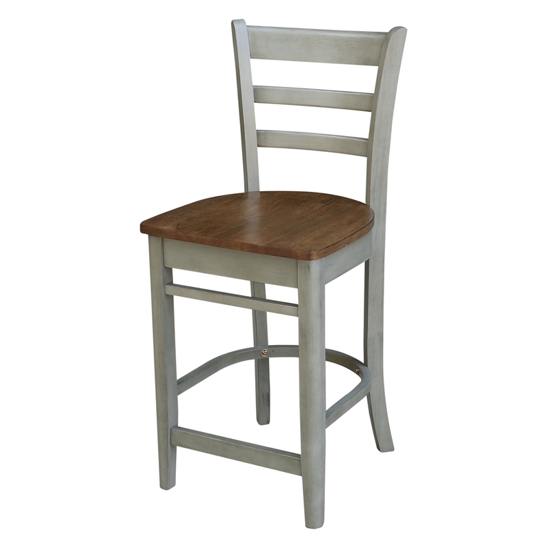 Emily Solid Wood CounterHeight Stool in Distressed Hickory/Stone