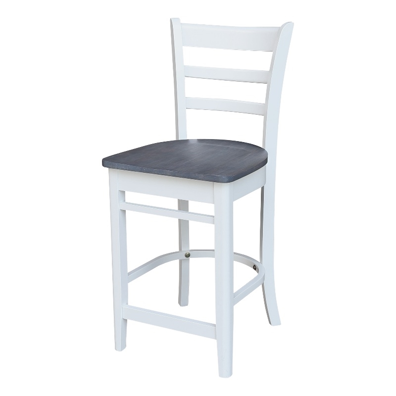Emily Solid Wood CounterHeight Stool in White and Heather Gray