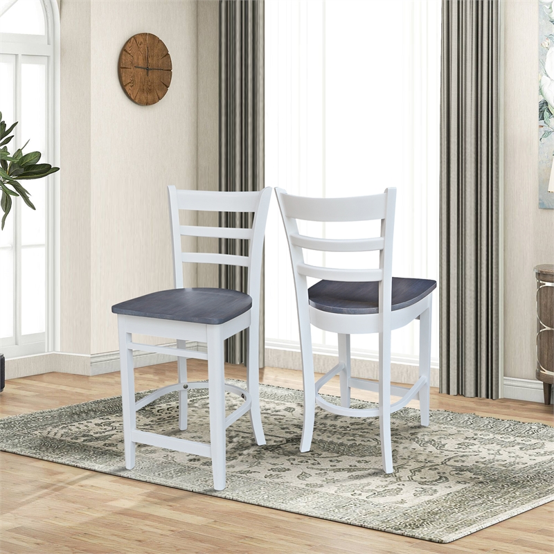 Emily Solid Wood CounterHeight Stool in White and Heather Gray