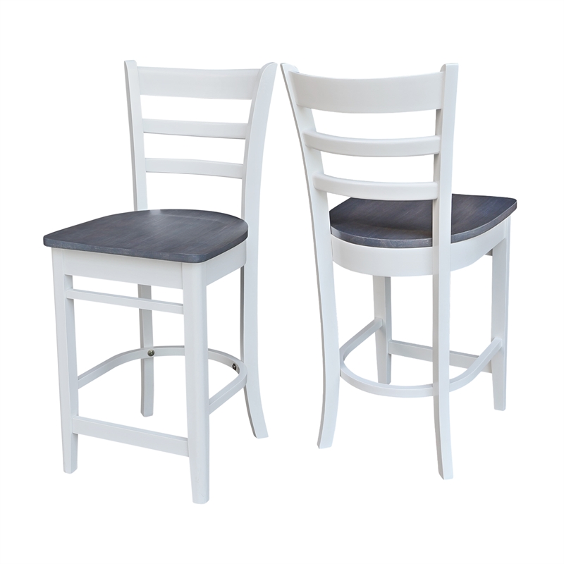 Emily Solid Wood CounterHeight Stool in White and Heather Gray