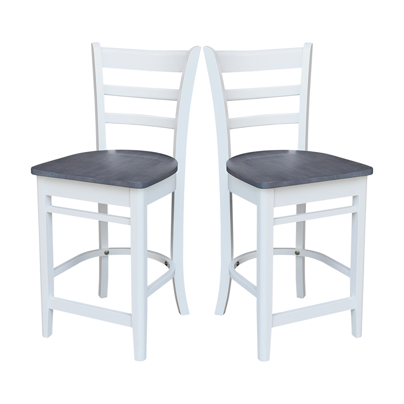 Emily Solid Wood CounterHeight Stool in White and Heather Gray