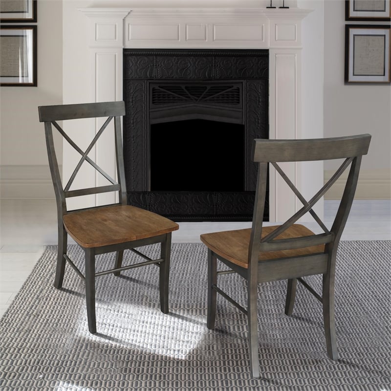 X-Back Chair With Solid Wood Seat  - Set of 2 Chairs in Hickory/Washed Coal