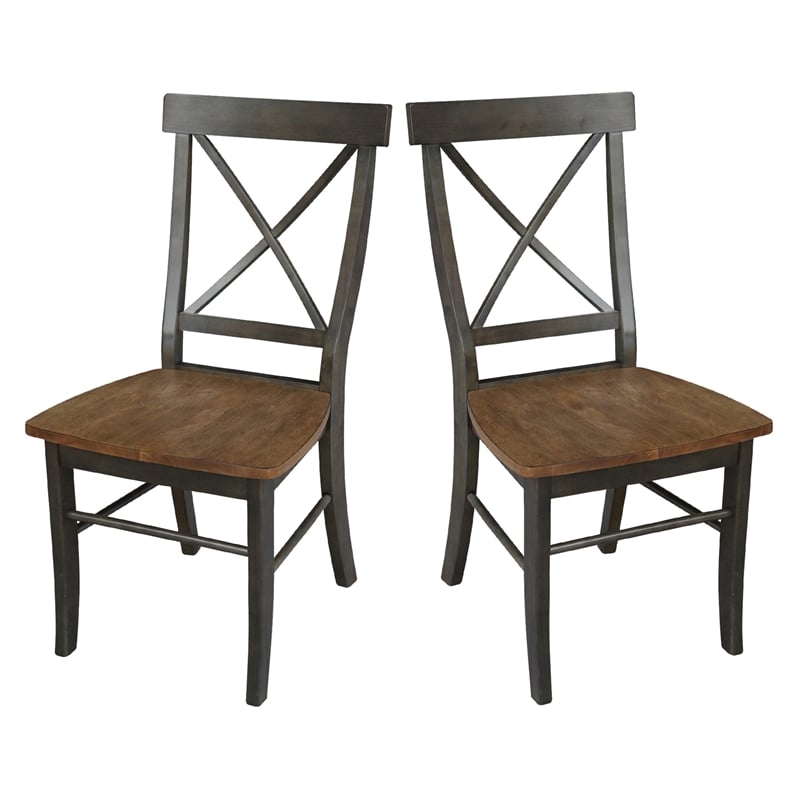 X-Back Chair With Solid Wood Seat  - Set of 2 Chairs in Hickory/Washed Coal