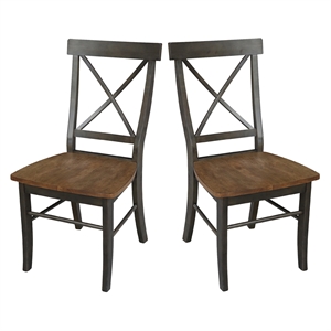 X-Back Chair With Solid Wood Seat  - Set of 2 Chairs in Hickory/Washed Coal