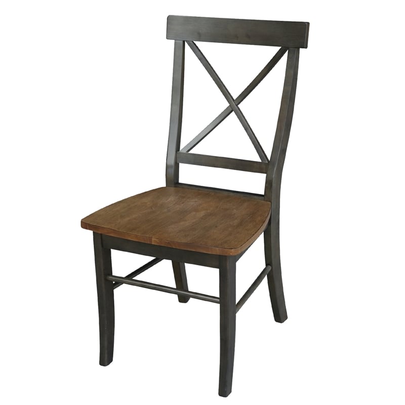 X-Back Chair With Solid Wood Seat  - Set of 2 Chairs in Hickory/Washed Coal