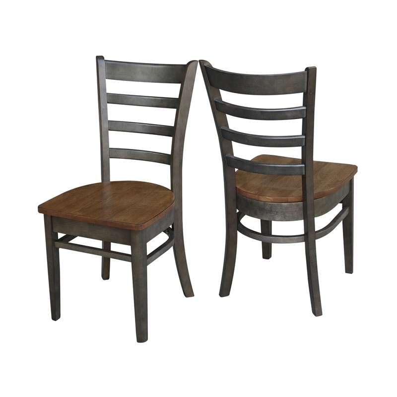 Emily Solid Wood Side Chair - Set of 2 Chairs in Hickory/Washed Coal