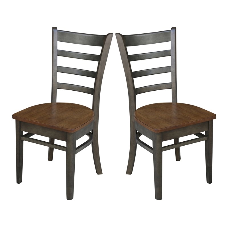 Emily Solid Wood Side Chair - Set of 2 Chairs in Hickory/Washed Coal