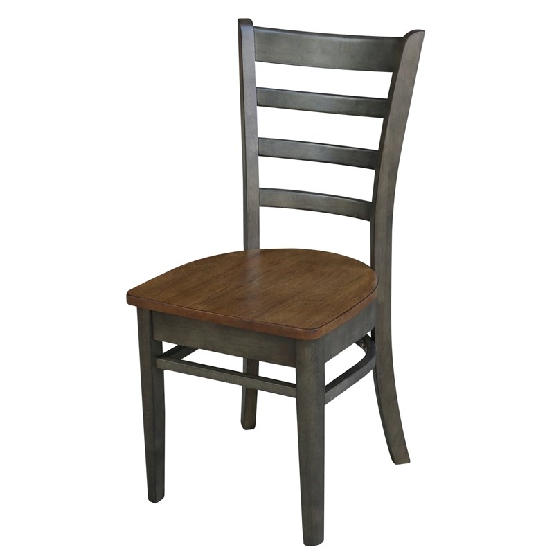 Emily Solid Wood Side Chair - Set of 2 Chairs in Hickory/Washed Coal