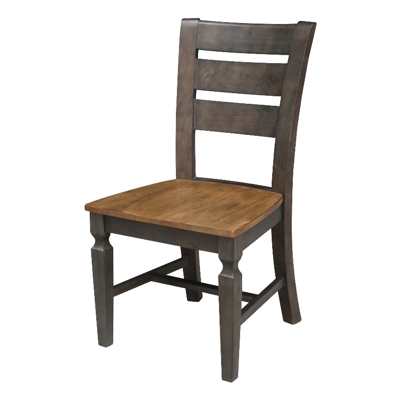 Vista Solid Wood Ladderback Chair - Set of 2 Chairs in Hickory/Washed Coal