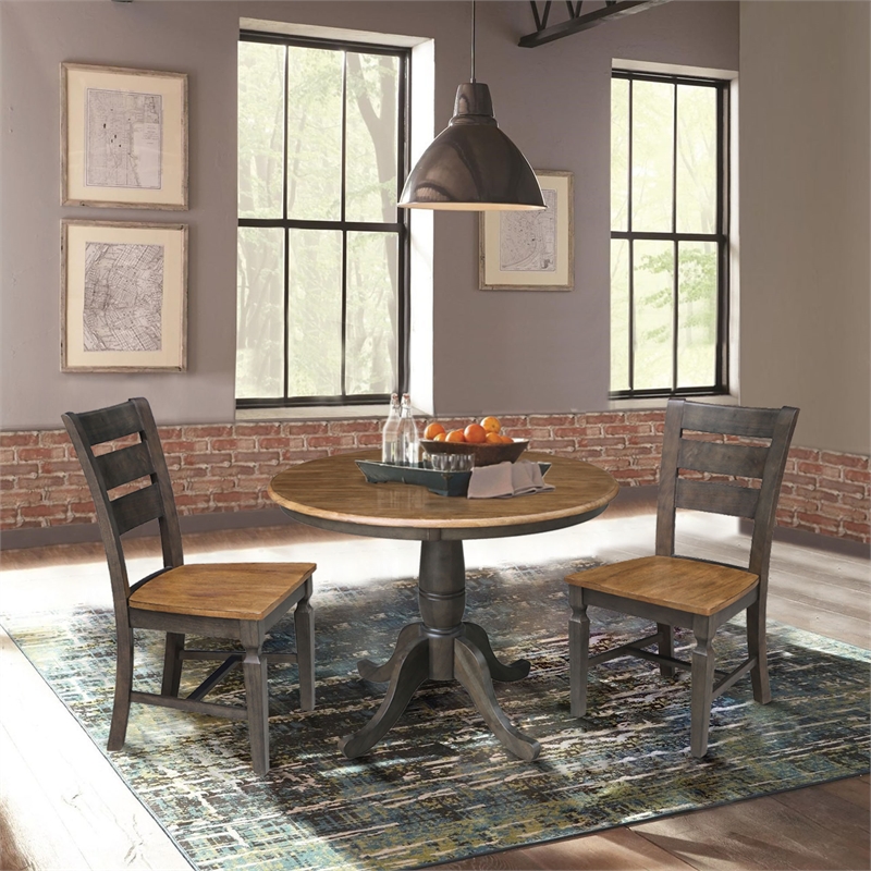 Vista Solid Wood Ladderback Chair - Set of 2 Chairs in Hickory/Washed Coal