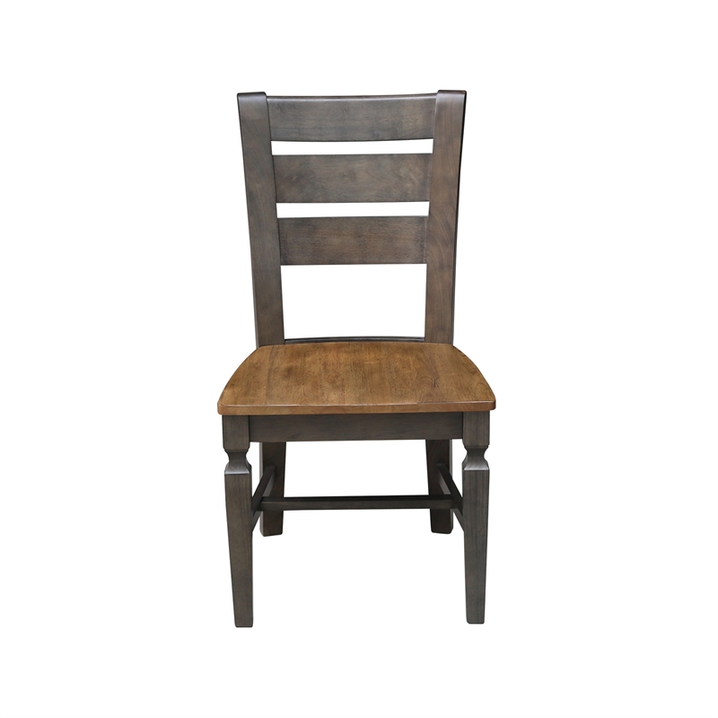 Vista Solid Wood Ladderback Chair - Set of 2 Chairs in Hickory/Washed Coal