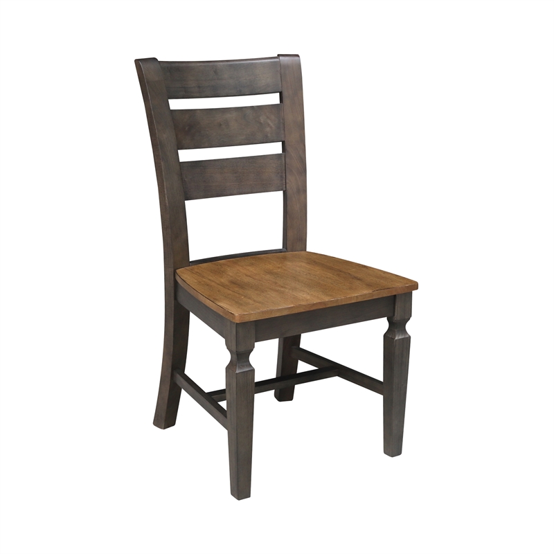 Vista Solid Wood Ladderback Chair - Set of 2 Chairs in Hickory/Washed Coal