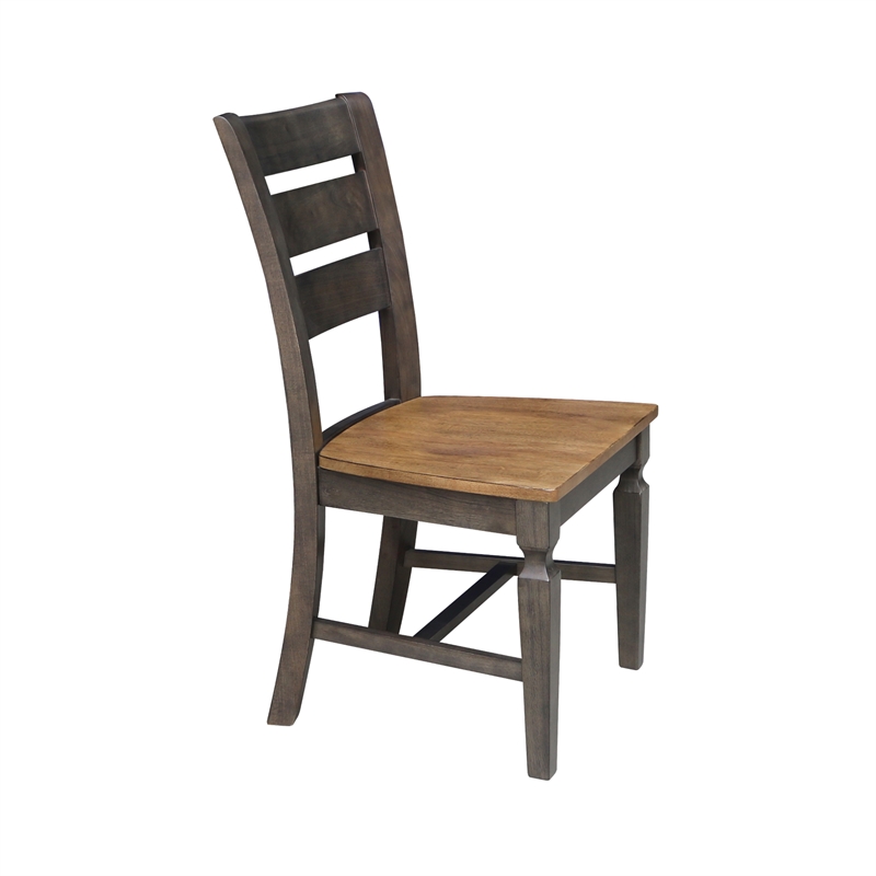 Vista Solid Wood Ladderback Chair - Set of 2 Chairs in Hickory/Washed Coal