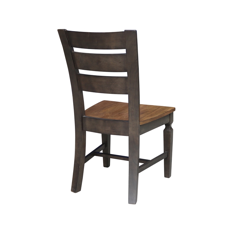 Vista Solid Wood Ladderback Chair - Set of 2 Chairs in Hickory/Washed Coal