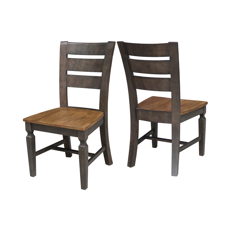 Vista Solid Wood Ladderback Chair - Set of 2 Chairs in Hickory/Washed Coal