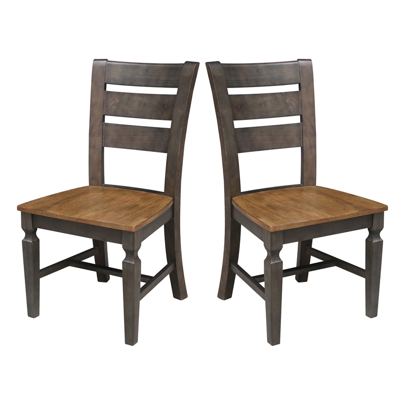 Vista Solid Wood Ladderback Chair - Set of 2 Chairs in Hickory/Washed Coal