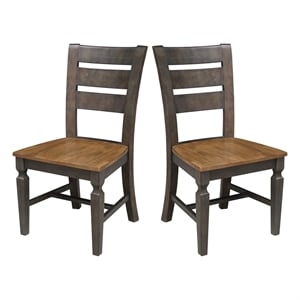 Vista Solid Wood Ladderback Chair - Set of 2 Chairs in Hickory/Washed Coal