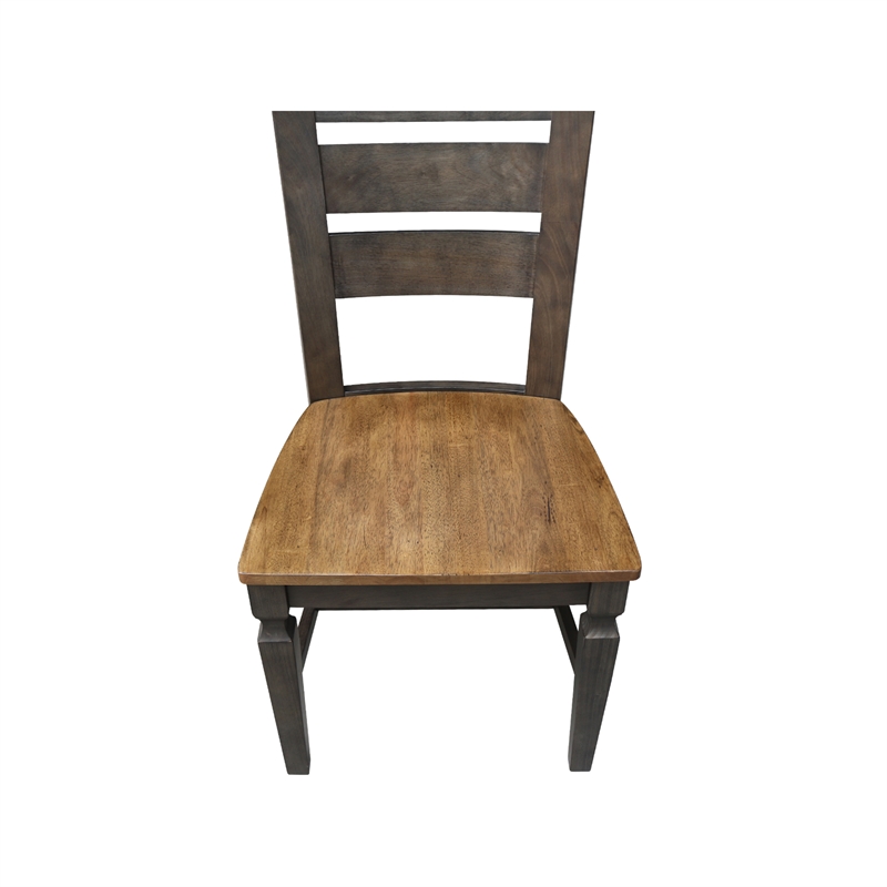 Vista Solid Wood Ladderback Chair - Set of 2 Chairs in Hickory/Washed Coal