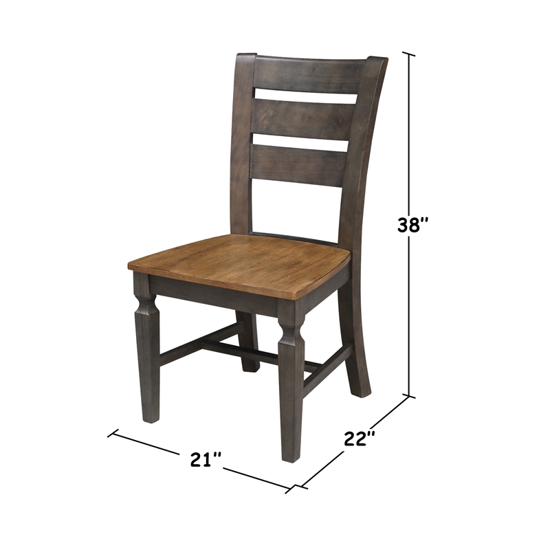 Vista Solid Wood Ladderback Chair - Set of 2 Chairs in Hickory/Washed Coal