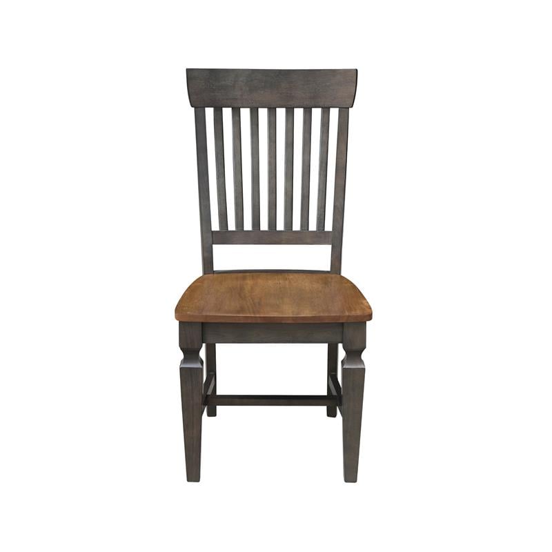Vista Solid Wood Slat Back Chair - Set of 2 Chairs in Hickory/Washed Coal