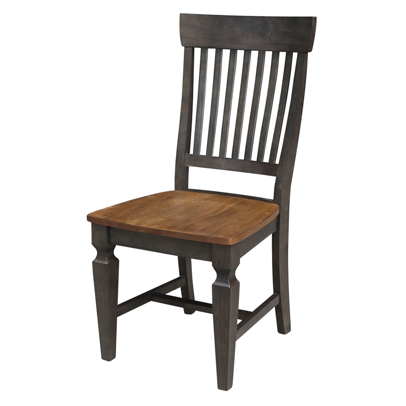 Vista Solid Wood Slat Back Chair - Set of 2 Chairs in Hickory/Washed Coal