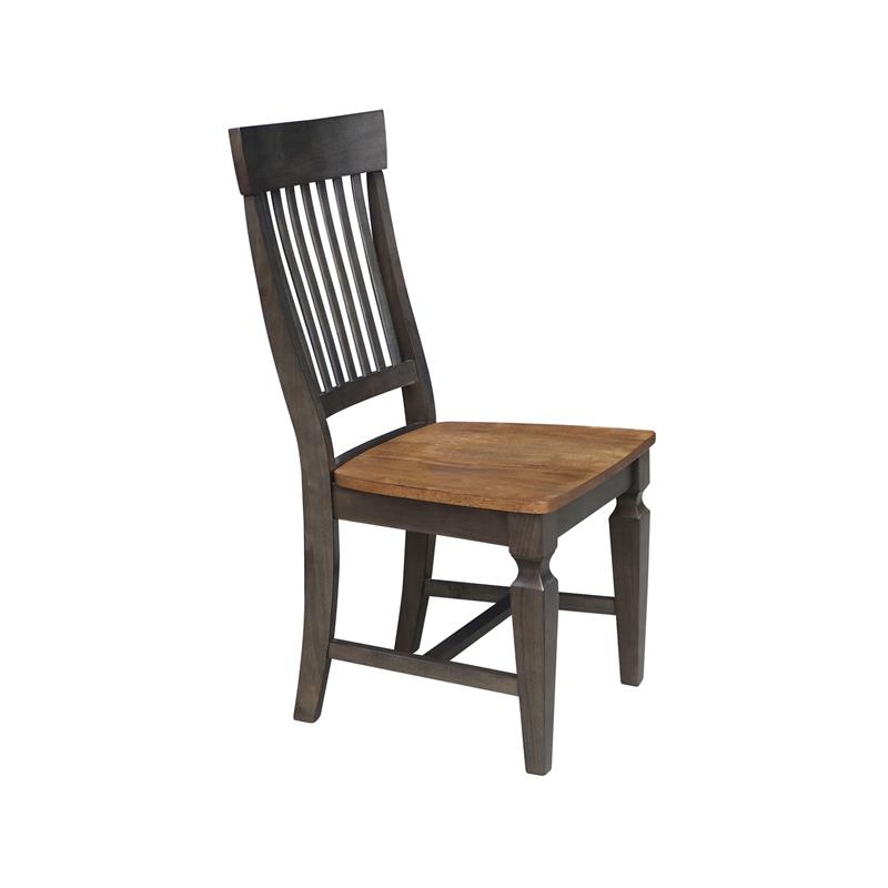 Vista Solid Wood Slat Back Chair - Set of 2 Chairs in Hickory/Washed Coal