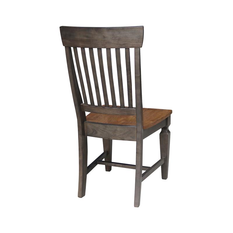 Vista Solid Wood Slat Back Chair - Set of 2 Chairs in Hickory/Washed Coal